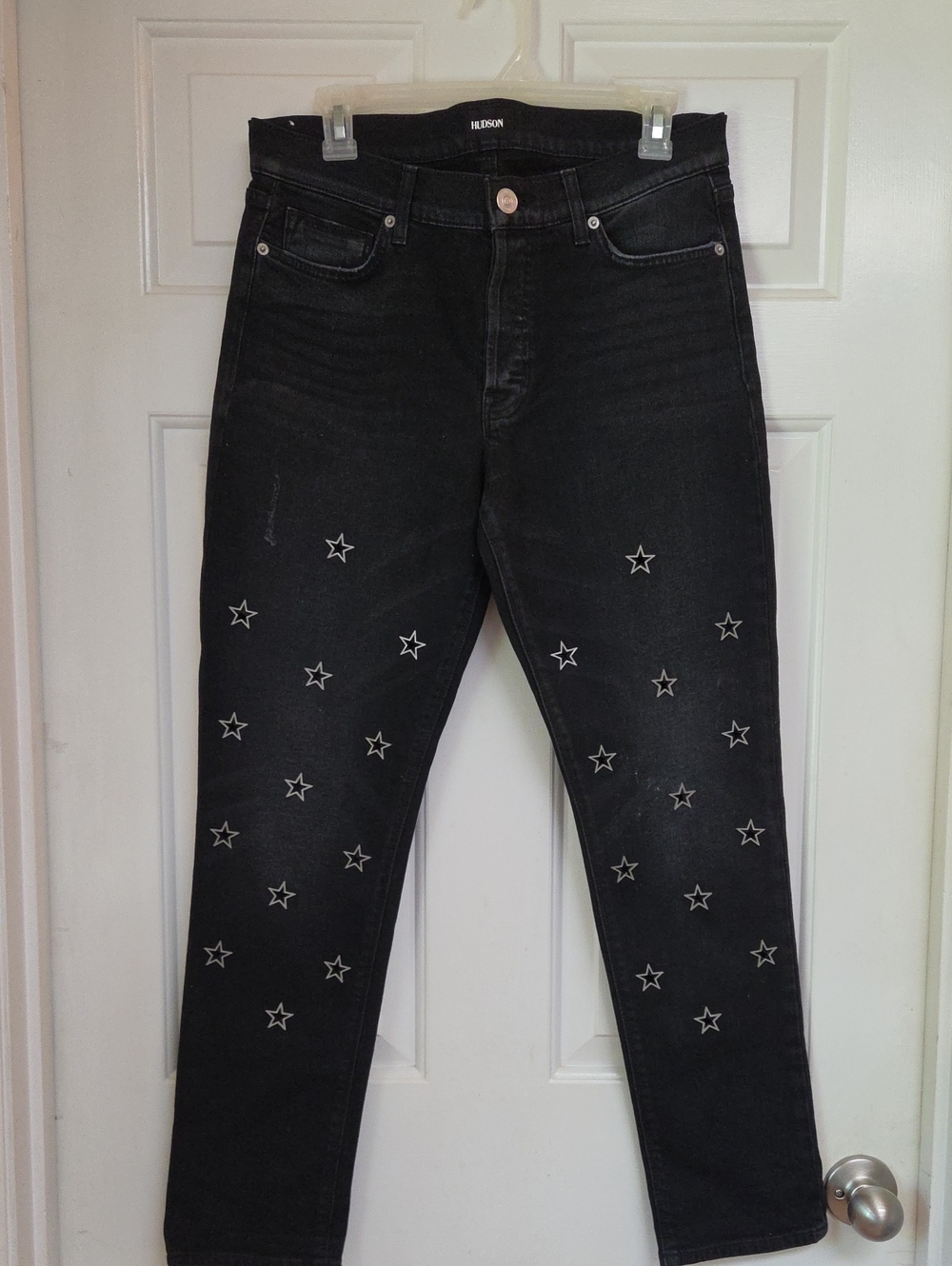 Hudson Jeans Black Straight-Leg Jeans with Star Metal Embelishments Size 28